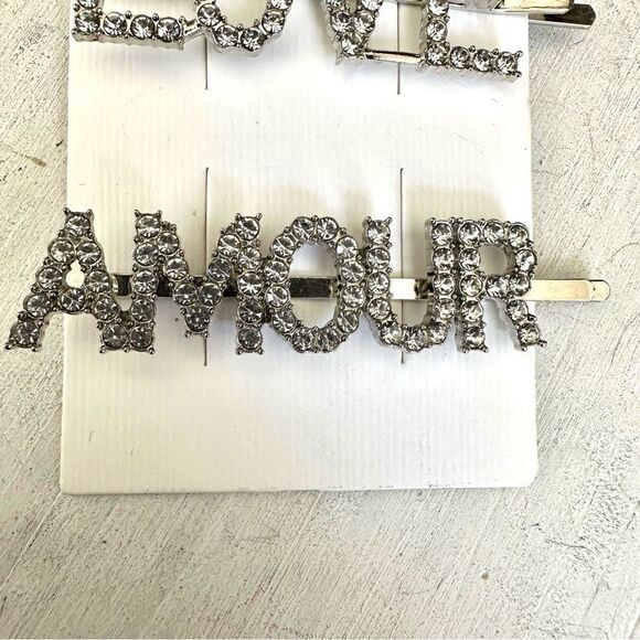 Guess silver tone two piece rhinestone Bobbi pin hair pin set - Picture 5 of 6